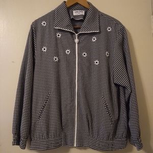 RARE! Vintage Seersucker Gingham Embroidered Dandelion Spring Jacket Siz…